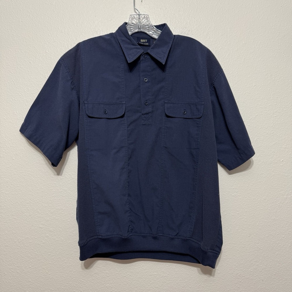 SRT‎ Easy Care Blue Short Sleeve Fitted Waist Polo Shirt Mens Size M Vintage